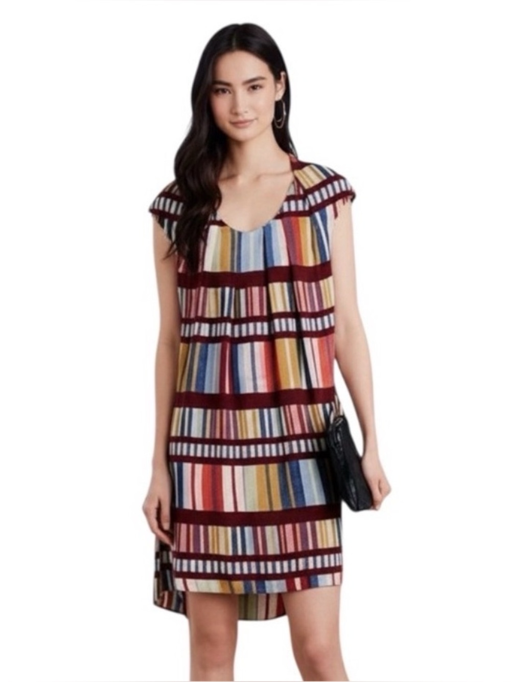 Anthropologie Maeve Au Revoir Print Multi Striped Shift Dress size 4